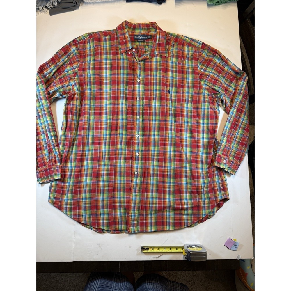 Polo Ralph Lauren Classic Fit 3XLT Madras Plaid Button Front Shirt Multicolor